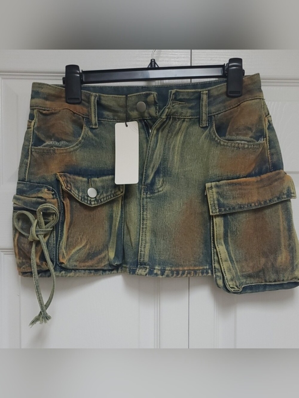 Kollyy Distressed Cargo Denim Mini Skirt